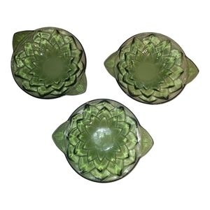 (3) Vintage Green Noritake Glass Two Handle Nappy Bowl Candy Dish Server